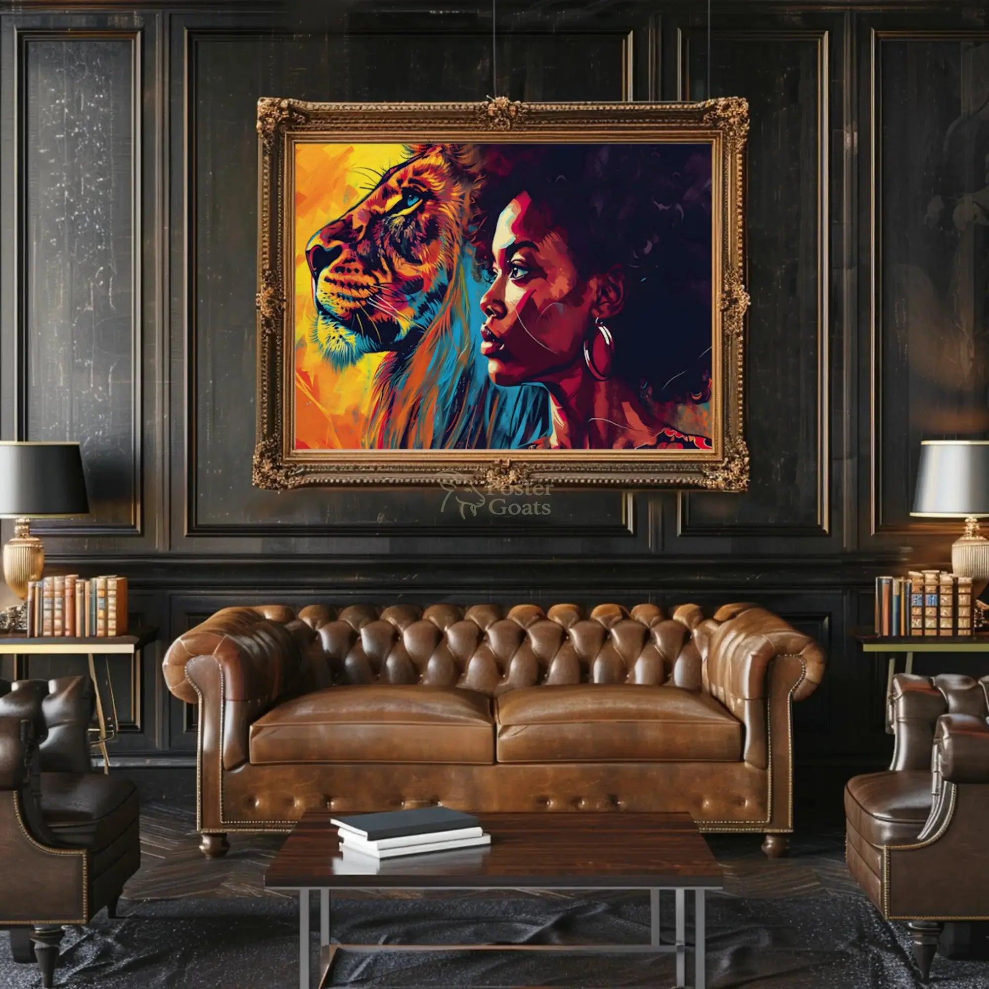 Empowered Woman Lion Portrait Artistic Poster PosterGoat