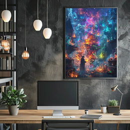 Enchanted Alchemist Wizard in Mystical City Fantasy Poster PosterGoat