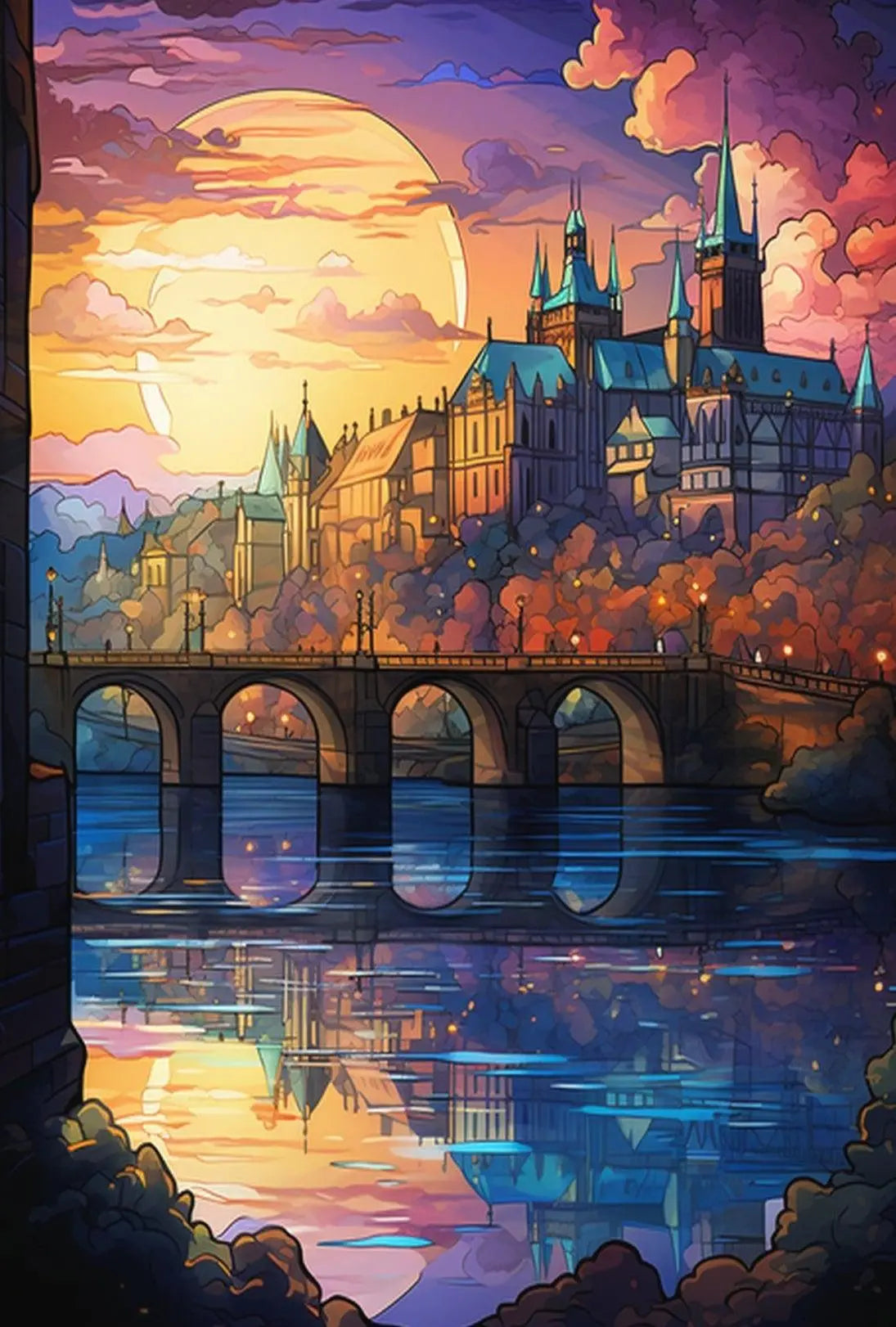 Enchanted Cityscape at Sunset Artistic Poster PosterGoat