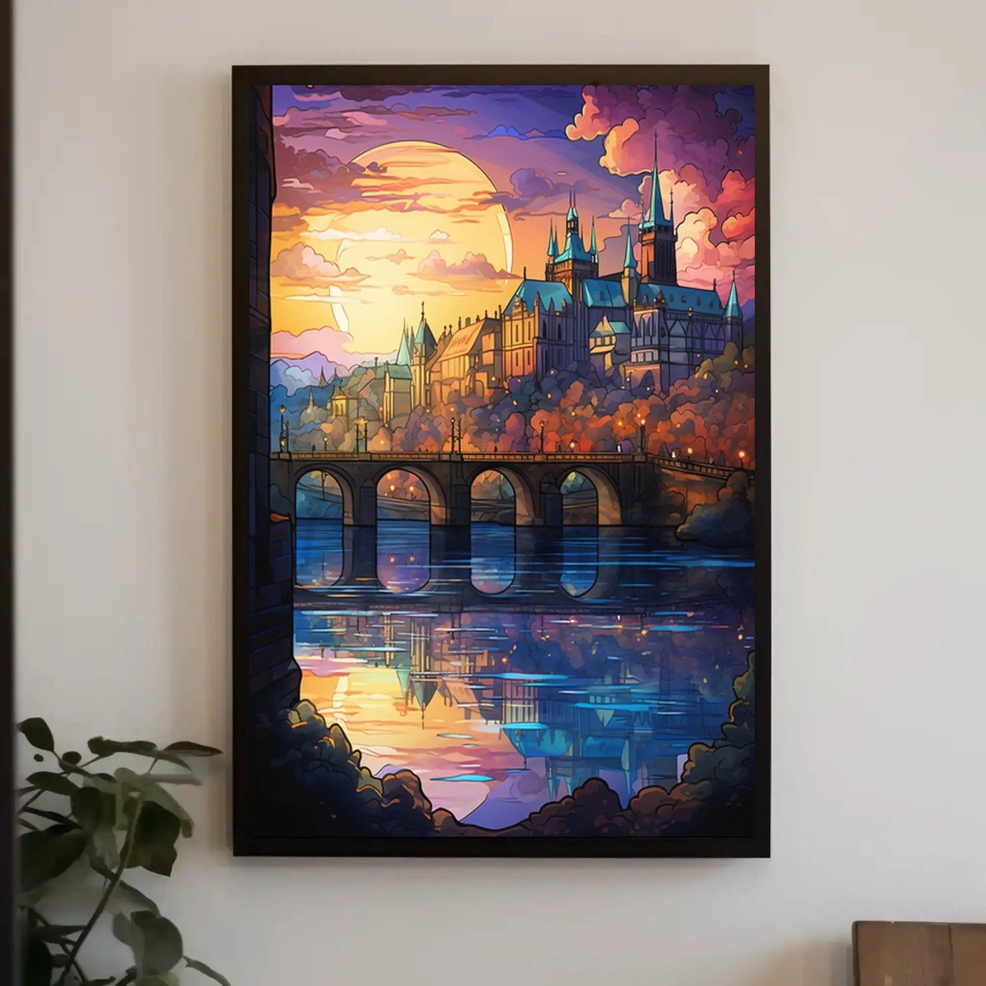 Enchanted Cityscape at Sunset Artistic Poster PosterGoat