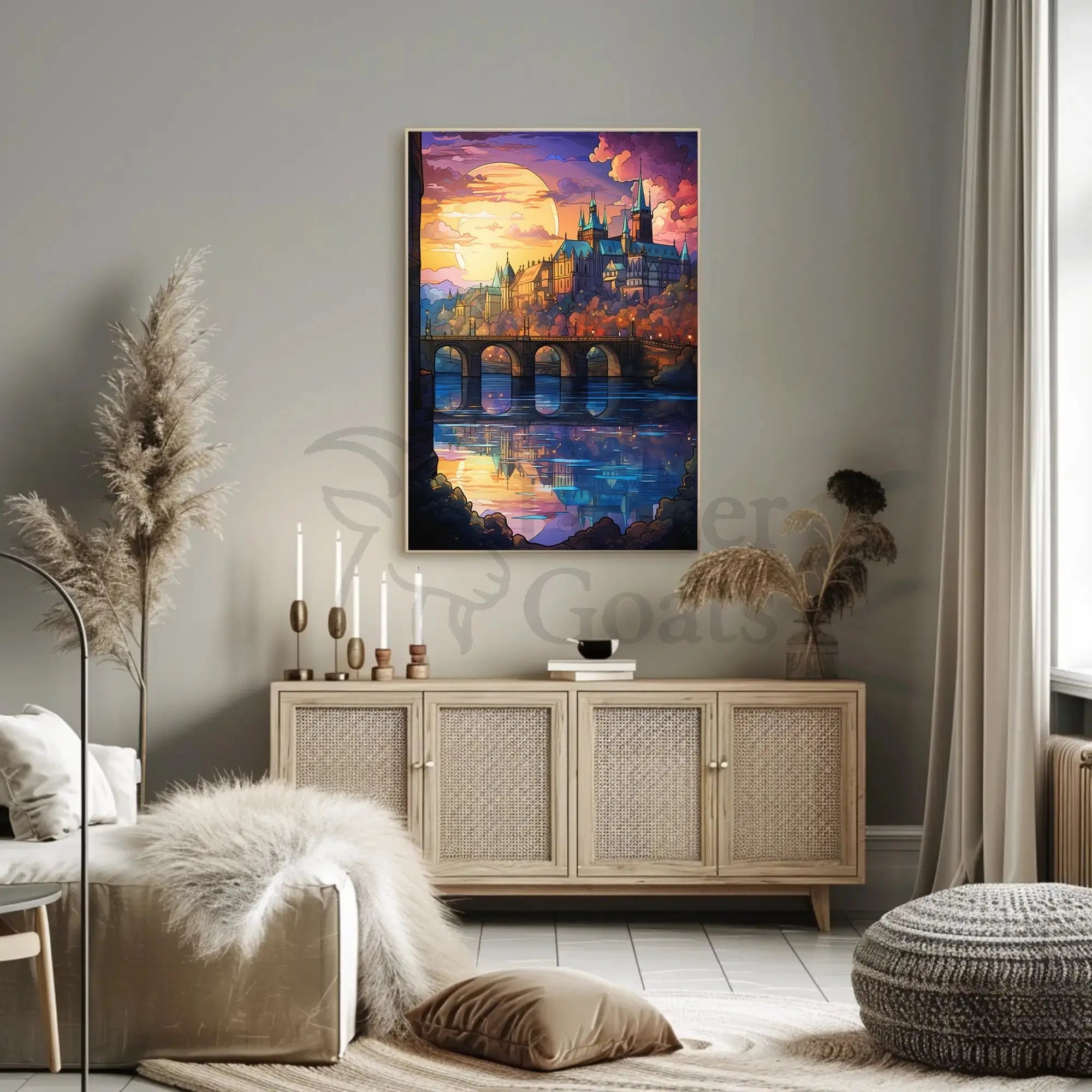 Enchanted Cityscape at Sunset Artistic Poster PosterGoat