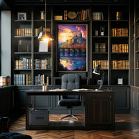Enchanted Cityscape at Sunset Artistic Poster PosterGoat