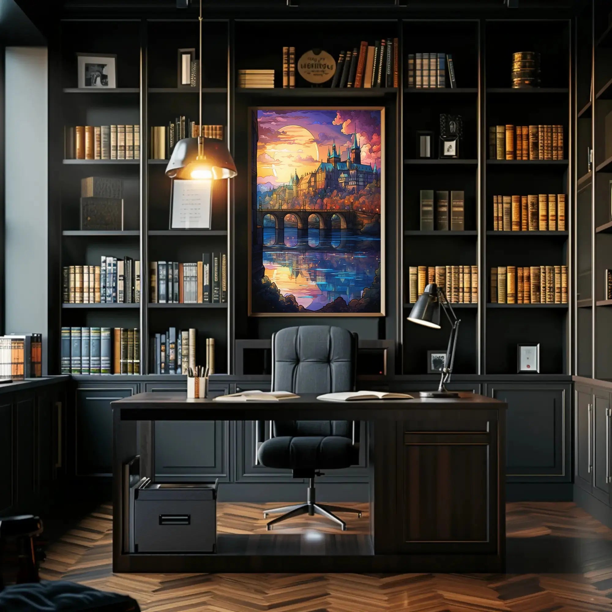 Enchanted Cityscape at Sunset Artistic Poster PosterGoat