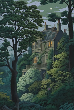Enchanted Forest House Illustration Art Poster PosterGoat