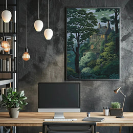 Enchanted Forest House Illustration Art Poster PosterGoat