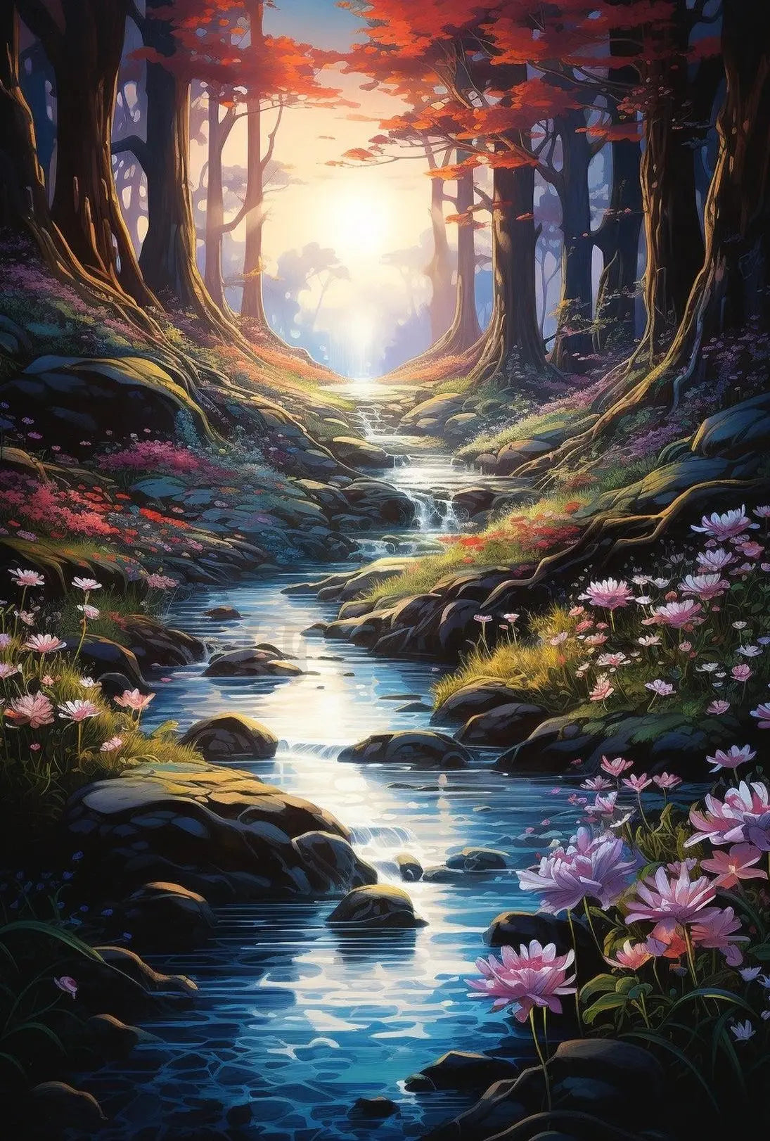Enchanted Forest Stream Nature Scene Art Poster PosterGoat