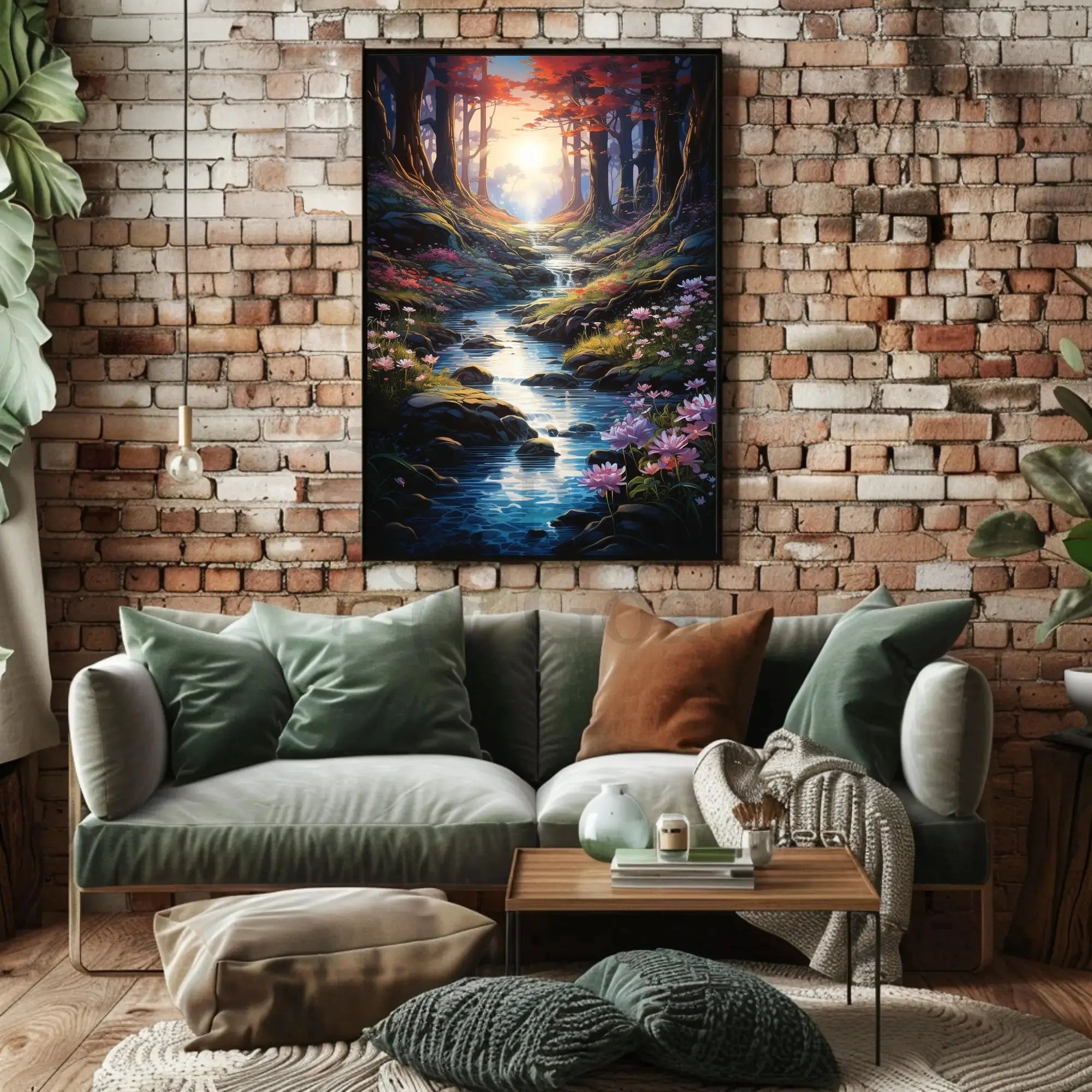 Enchanted Forest Stream Nature Scene Art Poster PosterGoat