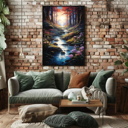 Enchanted Forest Stream Nature Scene Art Poster PosterGoat