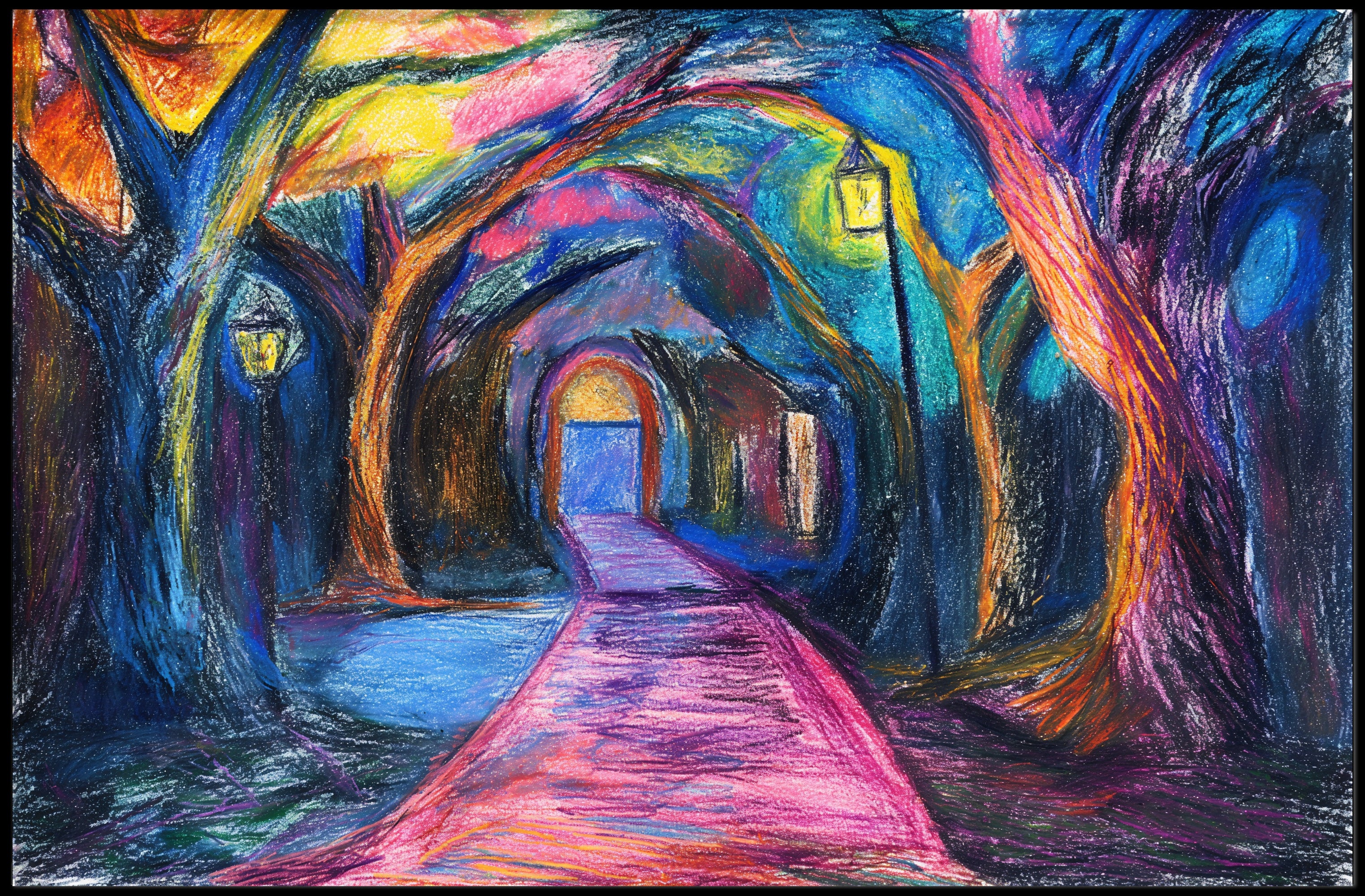 Enchanted Night Pathway Abstract Artistic Poster PosterGoat