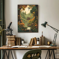 Enchanted Woodland Path to Cozy Cabin Art Poster PosterGoat