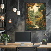 Enchanted Woodland Path to Cozy Cabin Art Poster PosterGoat