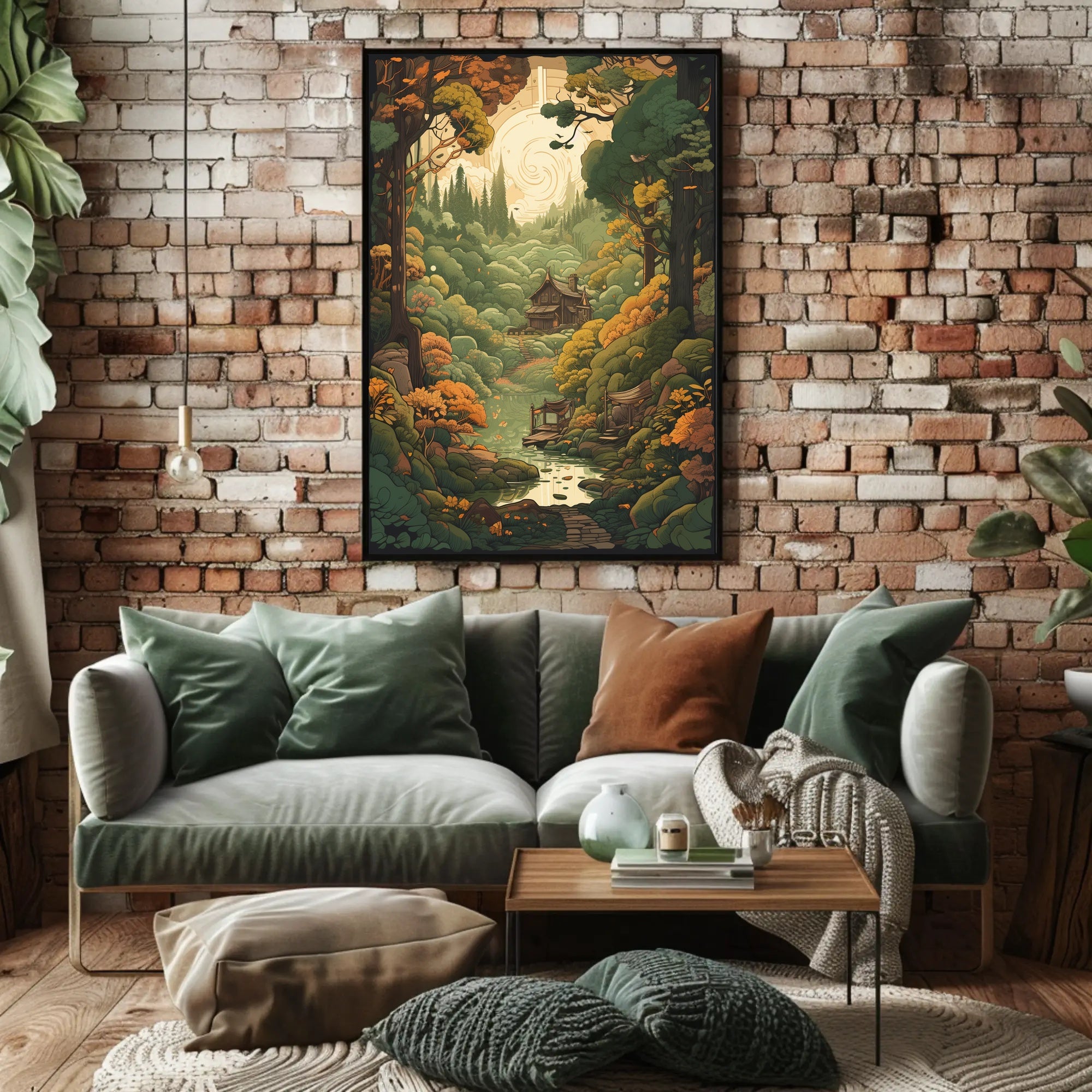 Enchanted Woodland Path to Cozy Cabin Art Poster PosterGoat