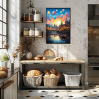 Enchanting European Cityscape with Hot Air Balloons Travel Poster PosterGoat