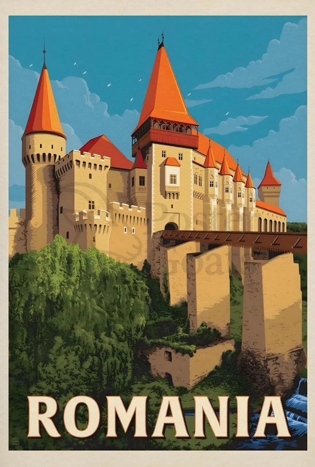 Enchanting Romanian Castle Displayed in Travel Poster PosterGoat