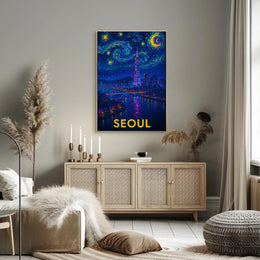 Enchanting Seoul Nightscape in Van Gogh Style Travel Poster PosterGoat