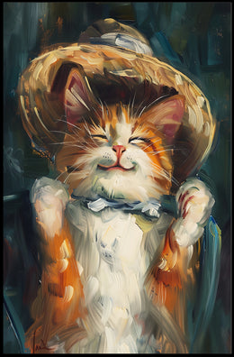 Endearing Straw Hat Cat Artistic Poster PosterGoat