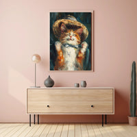 Endearing Straw Hat Cat Artistic Poster PosterGoat