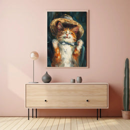 Endearing Straw Hat Cat Artistic Poster PosterGoat
