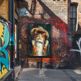Endearing Straw Hat Cat Artistic Poster PosterGoat