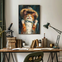 Endearing Straw Hat Cat Artistic Poster PosterGoat