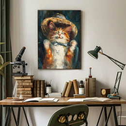 Endearing Straw Hat Cat Artistic Poster PosterGoat
