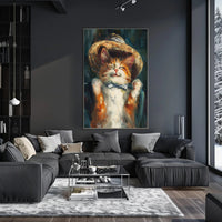 Endearing Straw Hat Cat Artistic Poster PosterGoat