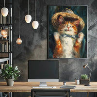 Endearing Straw Hat Cat Artistic Poster PosterGoat