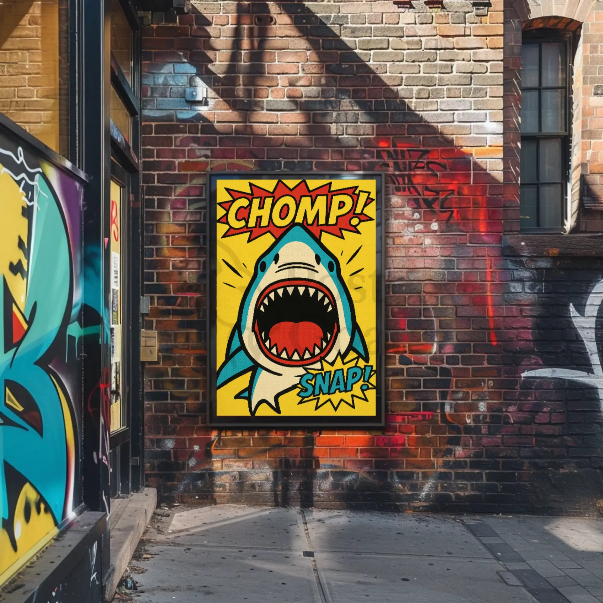 Energetic Comic Book Shark Pop Culture Poster PosterGoat