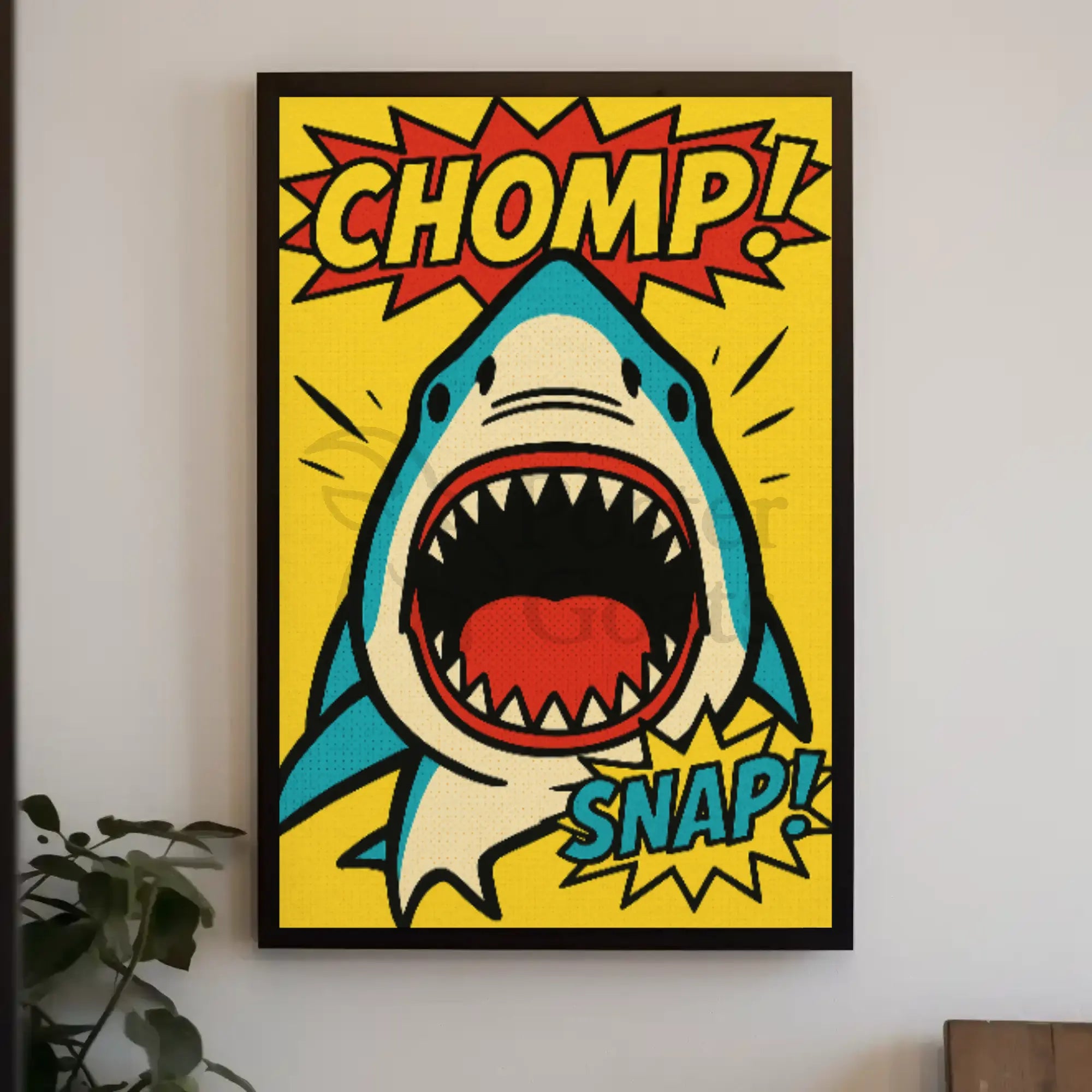 Energetic Comic Book Shark Pop Culture Poster PosterGoat
