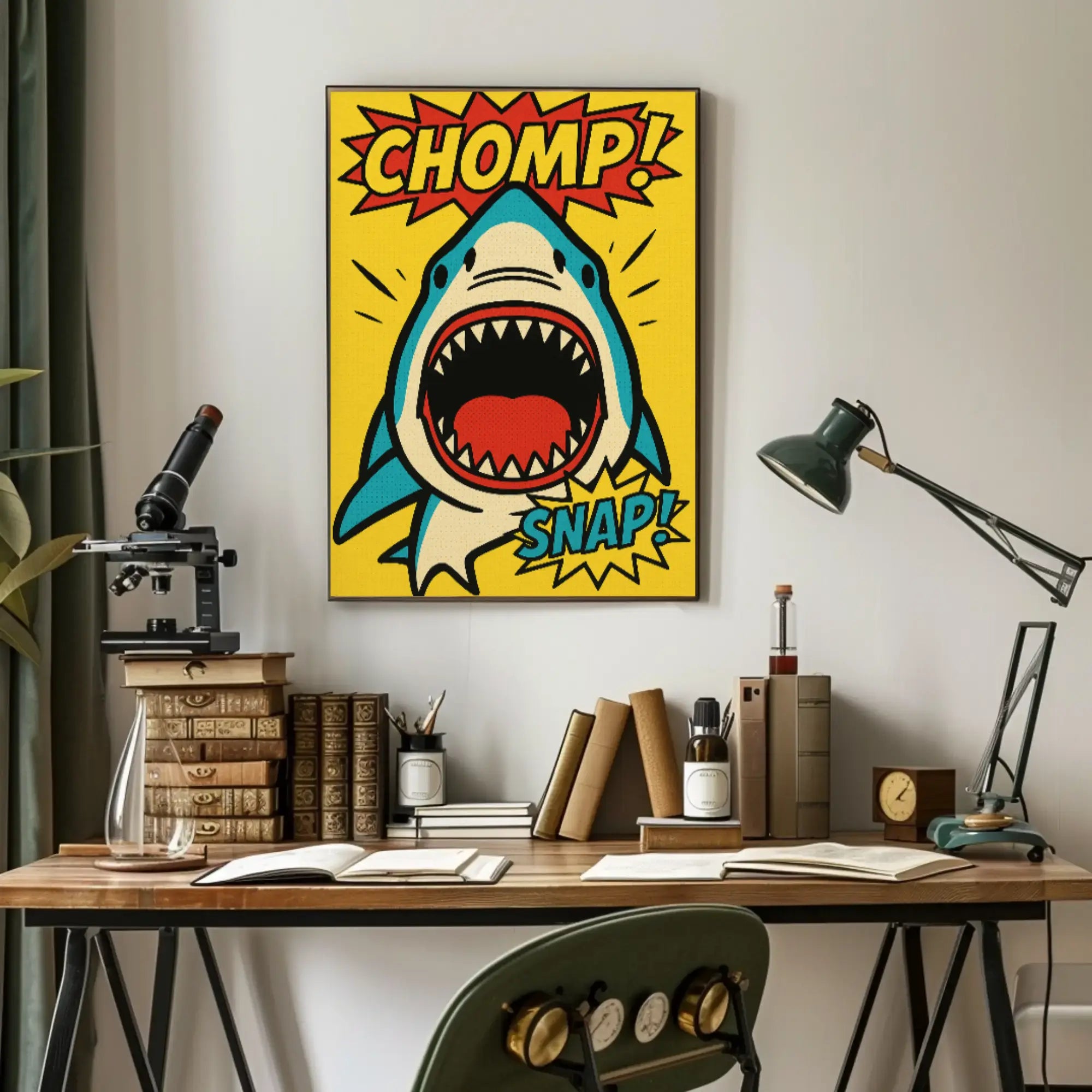 Energetic Comic Book Shark Pop Culture Poster PosterGoat