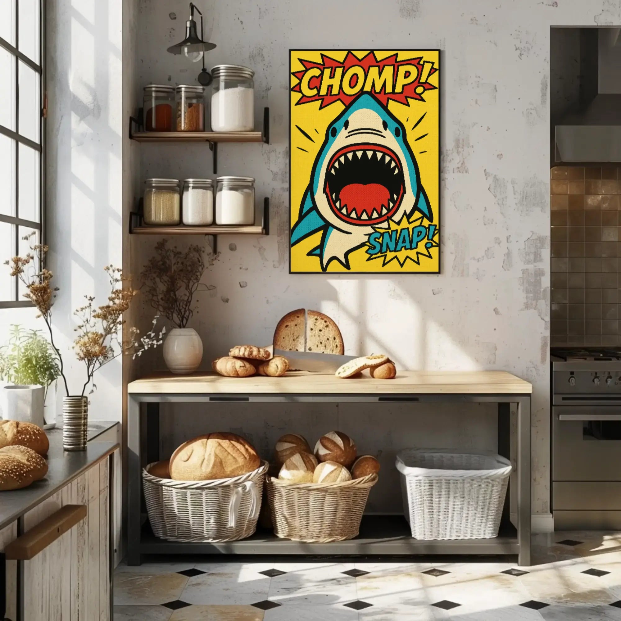 Energetic Comic Book Shark Pop Culture Poster PosterGoat