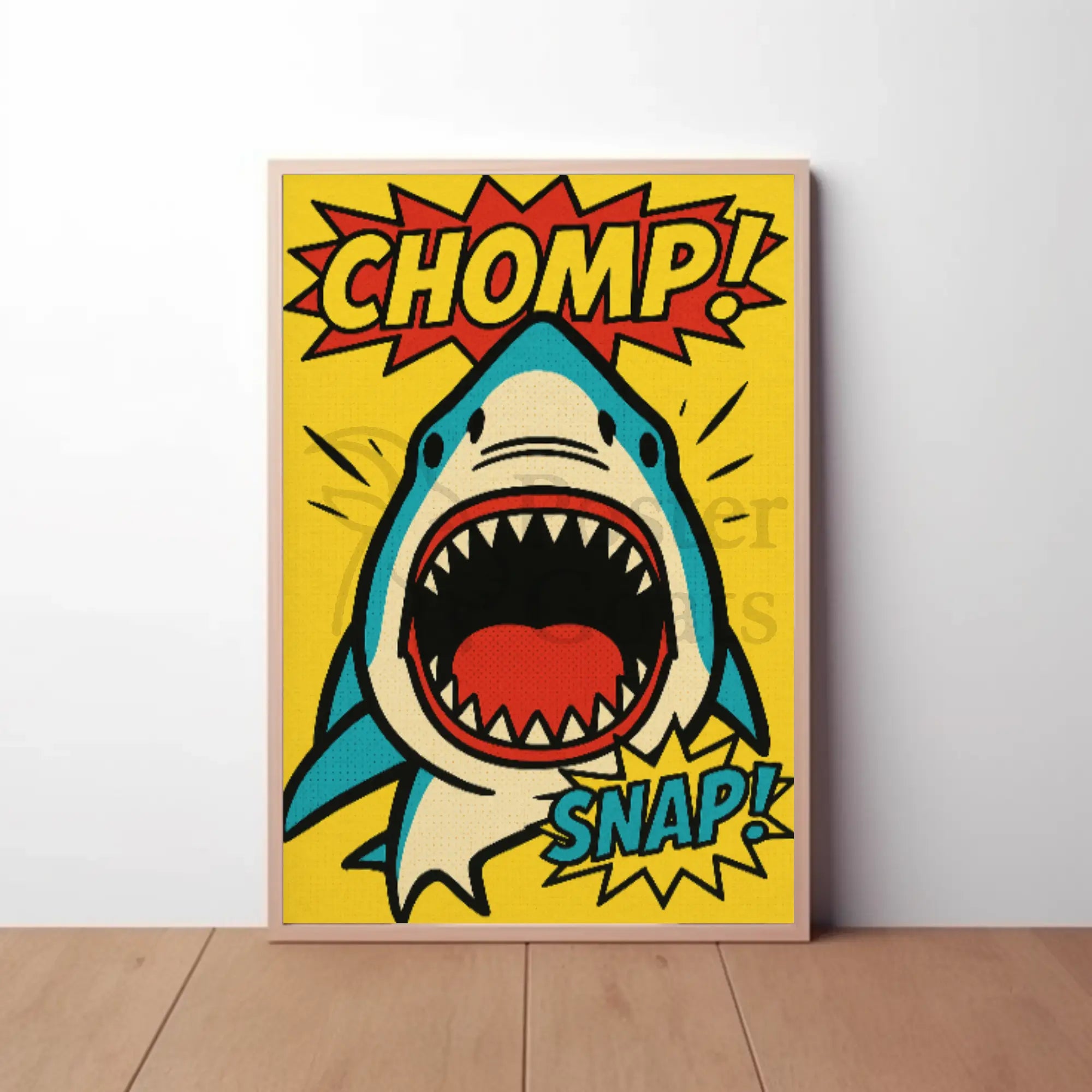 Energetic Comic Book Shark Pop Culture Poster PosterGoat