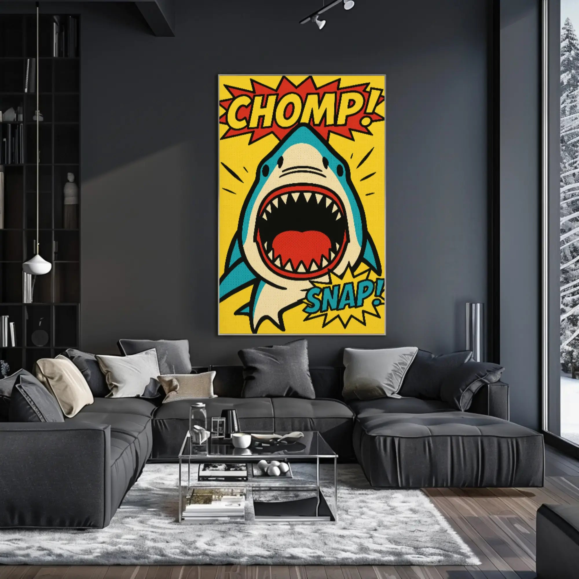 Energetic Comic Book Shark Pop Culture Poster PosterGoat