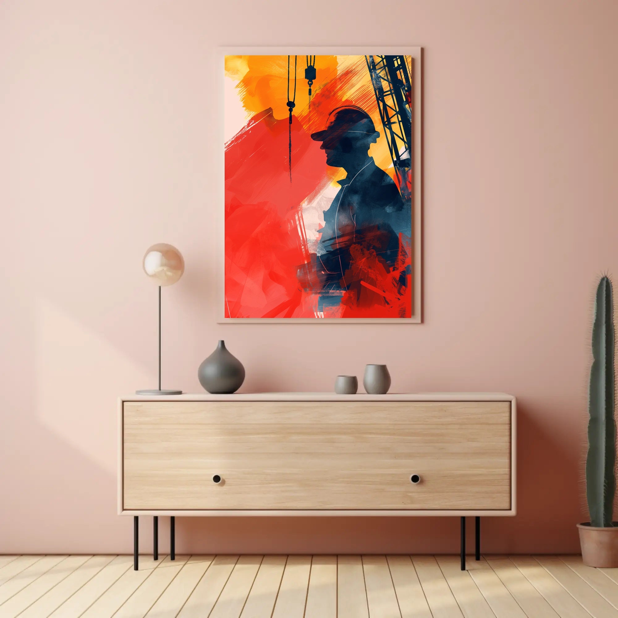 Energetic Industrial Silhouette Abstract Art Poster PosterGoat