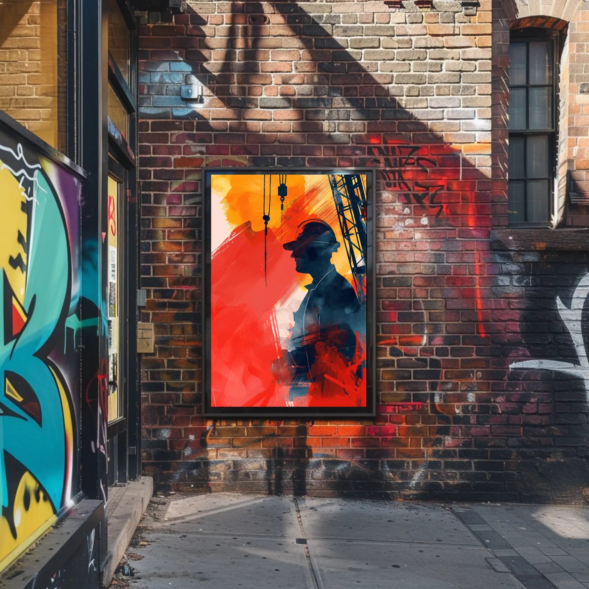 Energetic Industrial Silhouette Abstract Art Poster PosterGoat