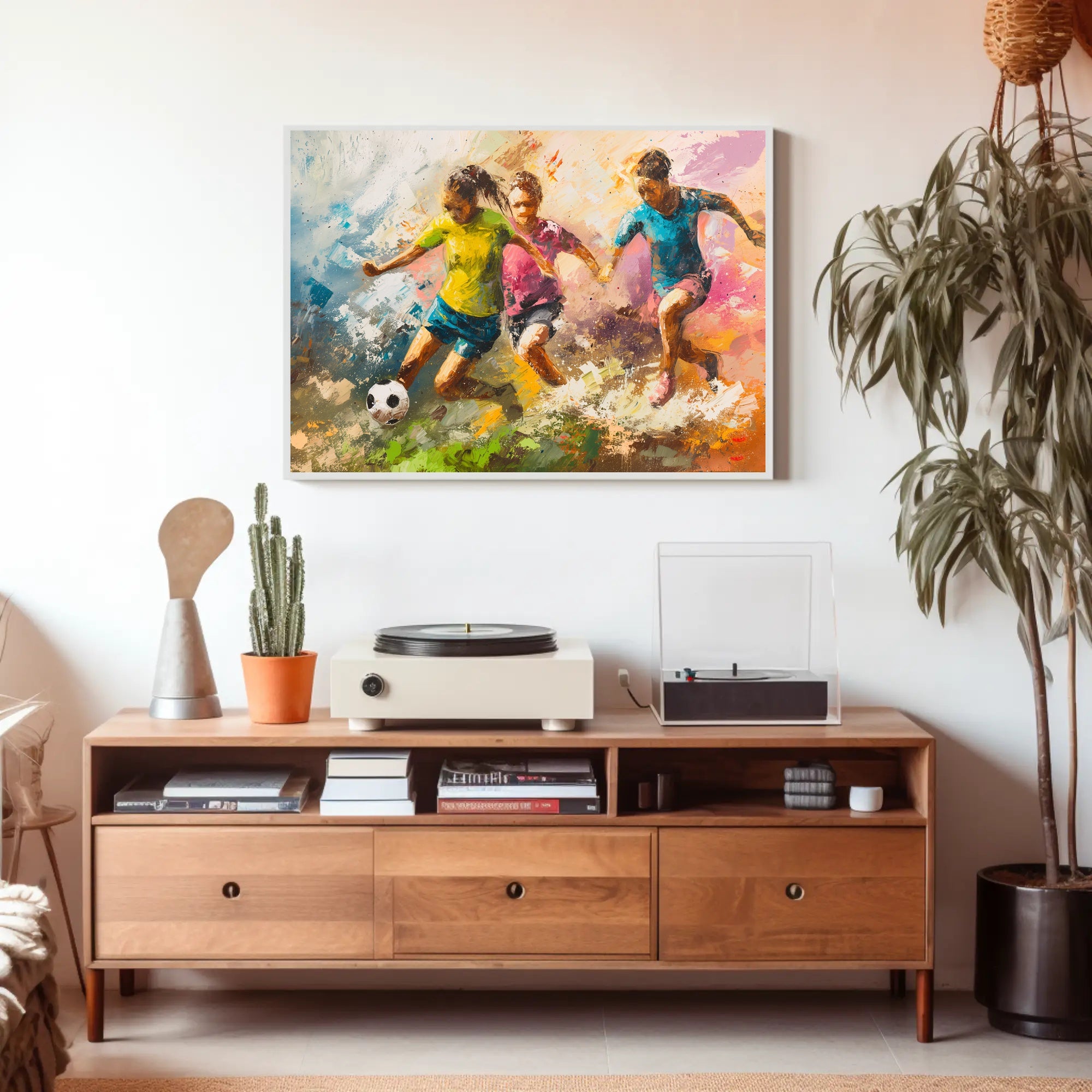 Energetic Soccer Game Art in Sports Poster PosterGoat