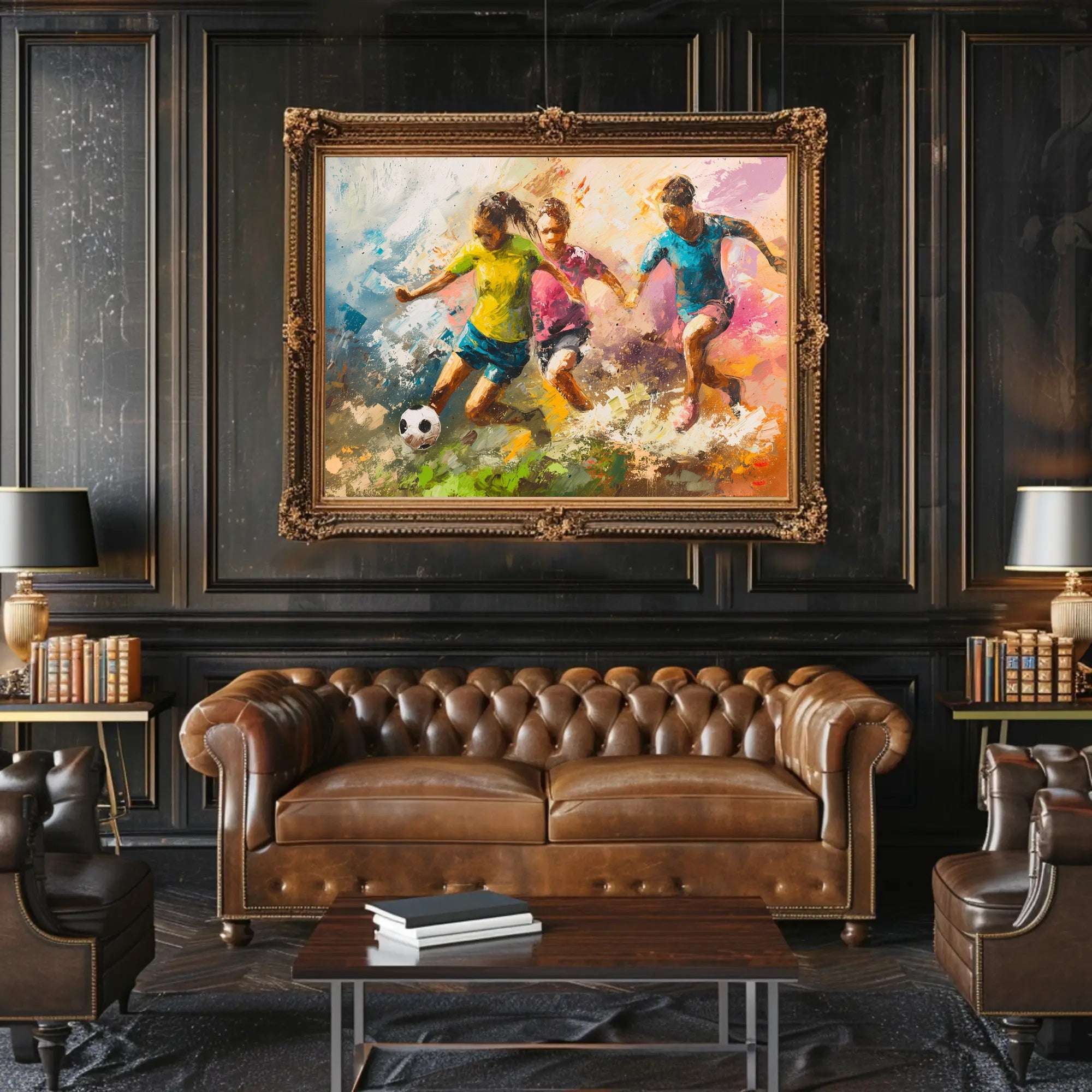 Energetic Soccer Game Art in Sports Poster PosterGoat