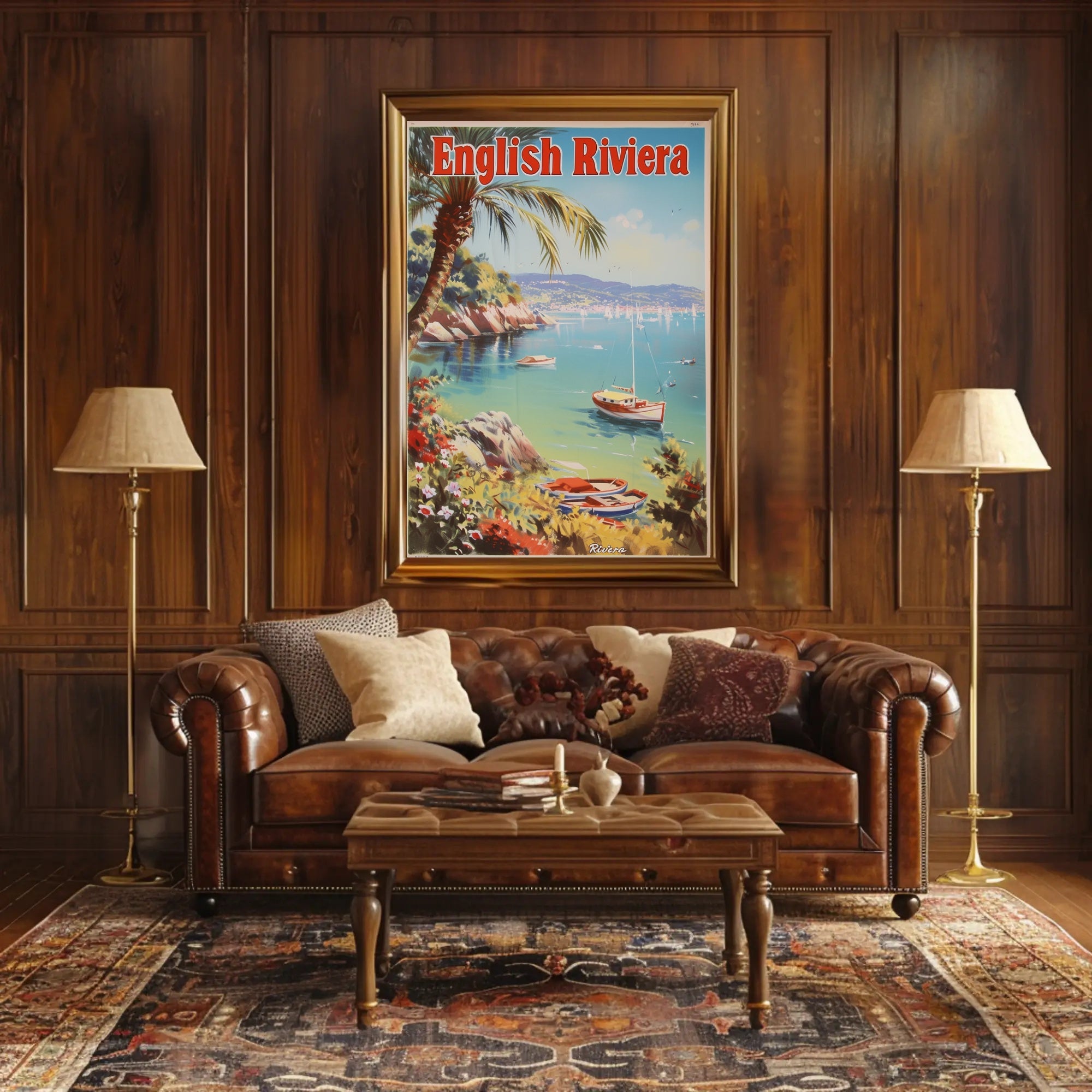 English Riviera Vintage Travel Scene Travel Poster PosterGoat