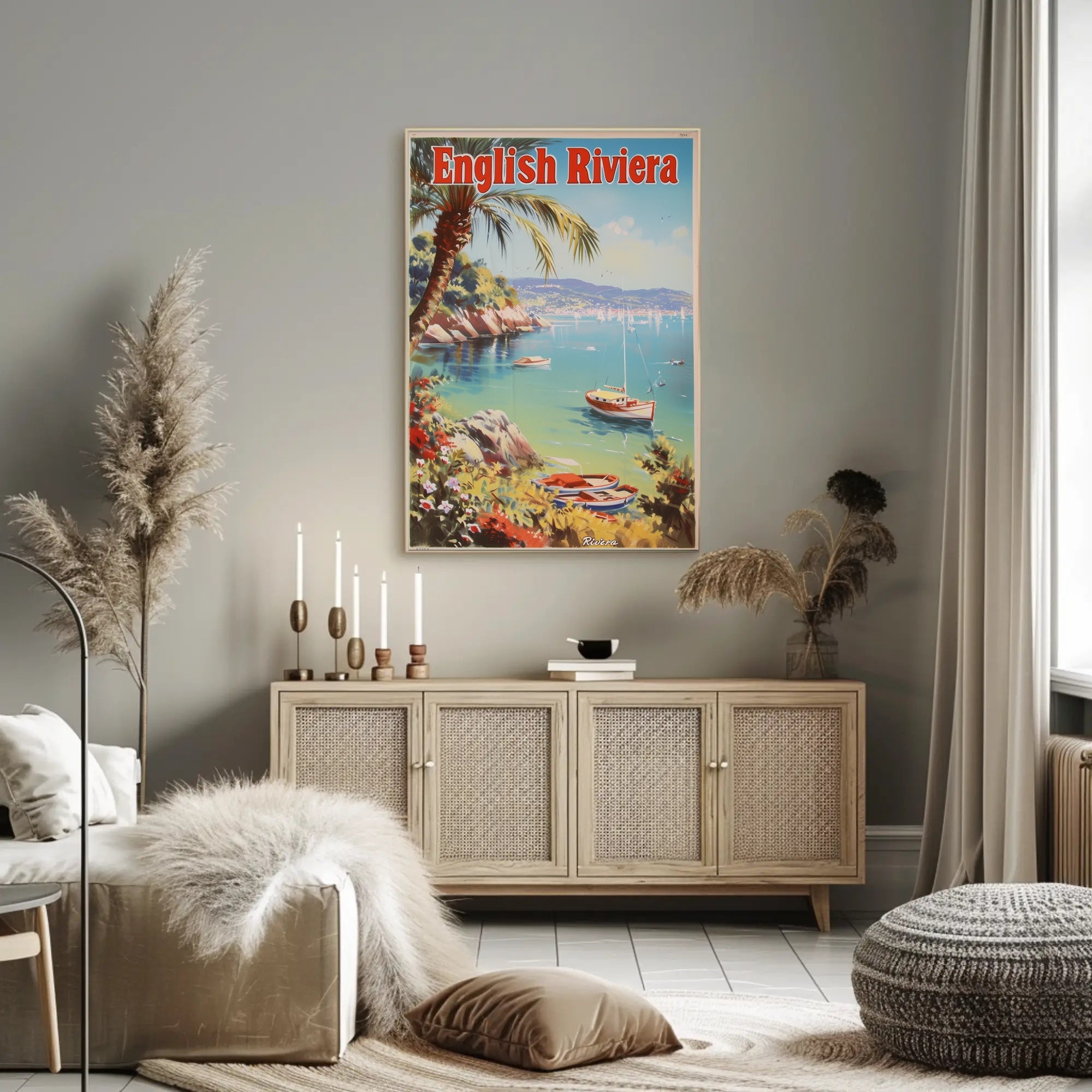 English Riviera Vintage Travel Scene Travel Poster PosterGoat