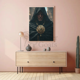 Enigmatic Medieval Figure in Fantasy Setting Artistic Poster PosterGoat