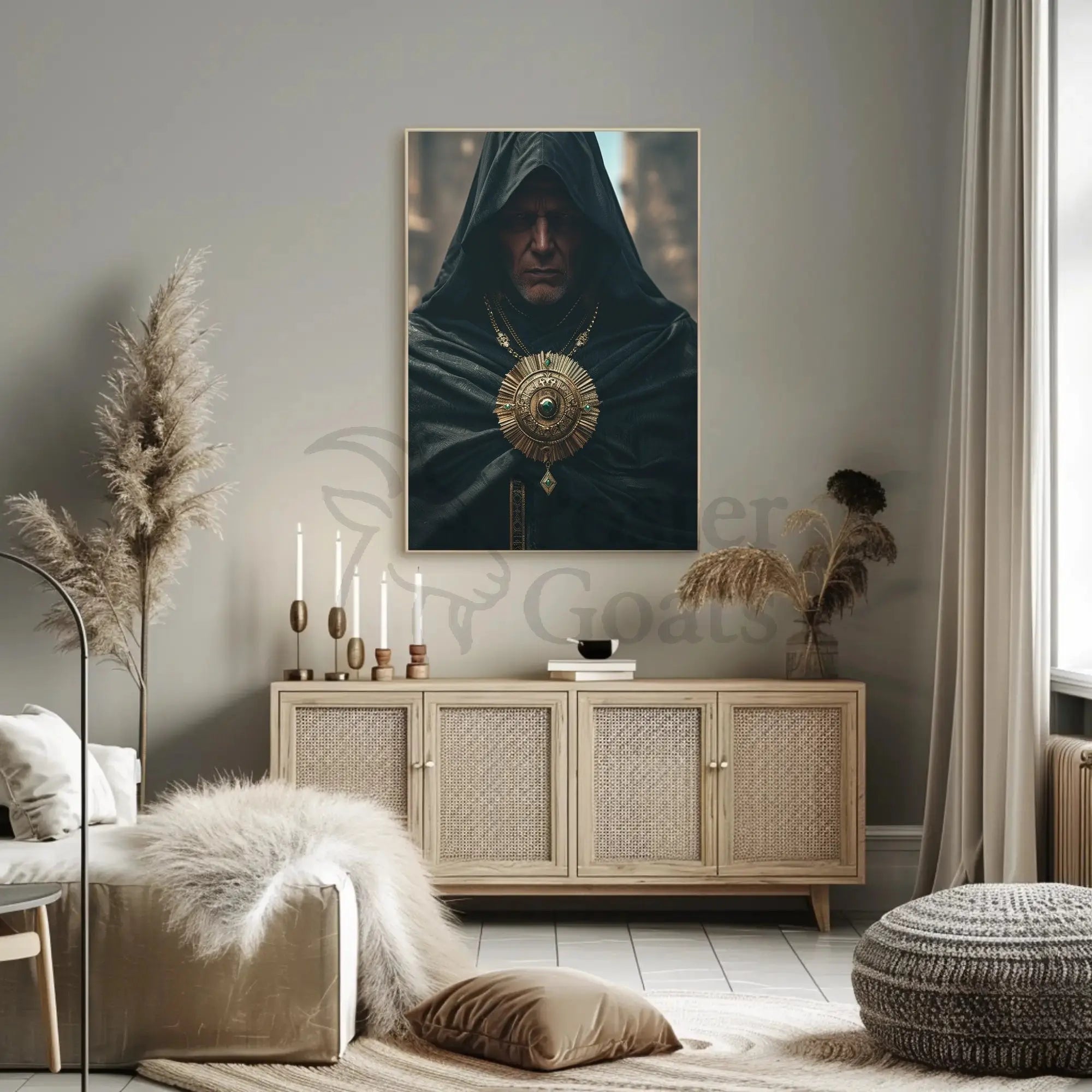 Enigmatic Medieval Figure in Fantasy Setting Artistic Poster PosterGoat