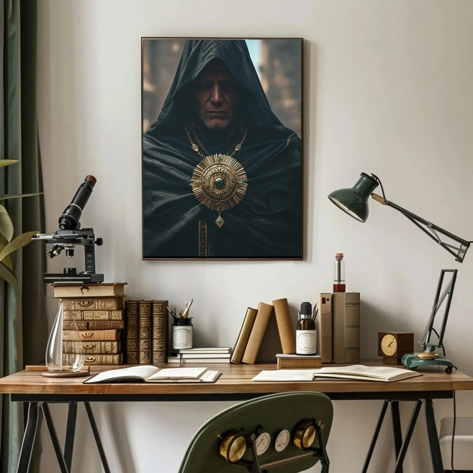 Enigmatic Medieval Figure in Fantasy Setting Artistic Poster PosterGoat