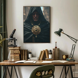 Enigmatic Medieval Figure in Fantasy Setting Artistic Poster PosterGoat