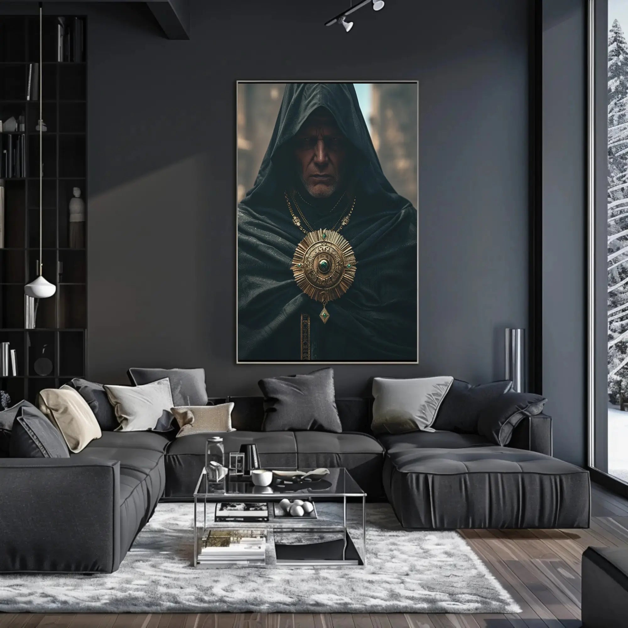 Enigmatic Medieval Figure in Fantasy Setting Artistic Poster PosterGoat