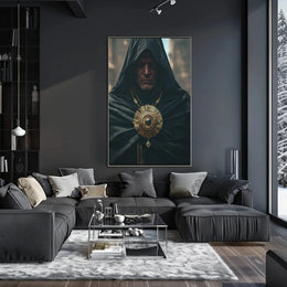 Enigmatic Medieval Figure in Fantasy Setting Artistic Poster PosterGoat