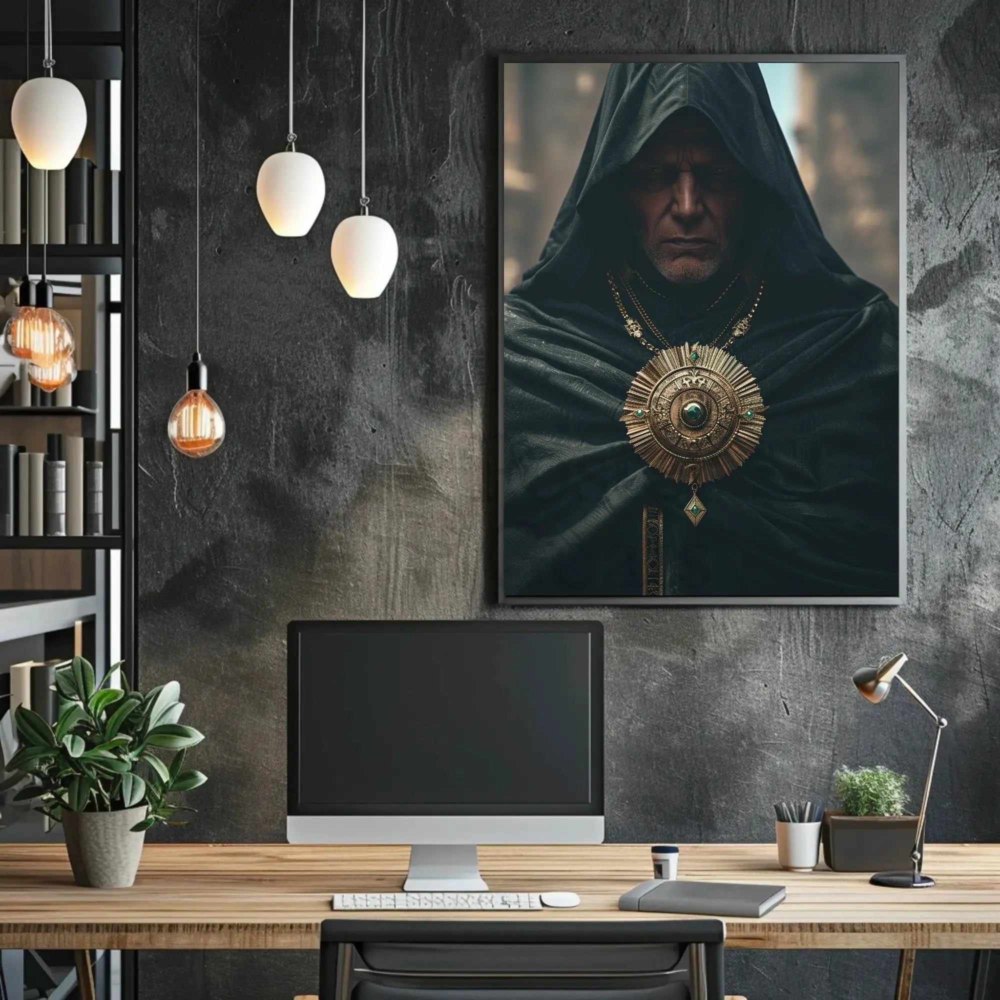 Enigmatic Medieval Figure in Fantasy Setting Artistic Poster PosterGoat