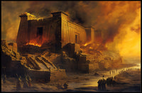 Epic Ancient Fortress in Flames Fantasy or Mythology Poster PosterGoat