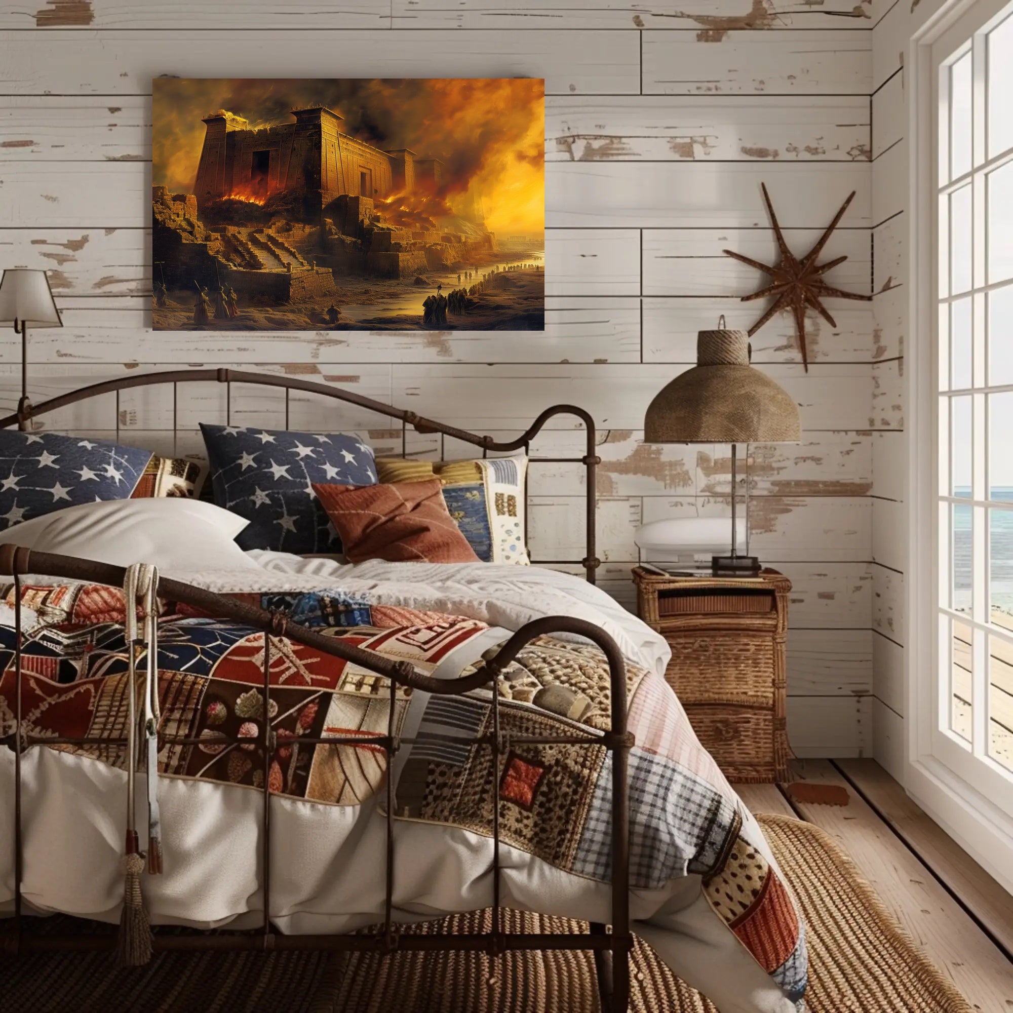 Epic Ancient Fortress in Flames Fantasy or Mythology Poster PosterGoat