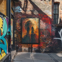 Epic Battle Silhouette in Fiery Fantasy Scene Artistic Poster PosterGoat
