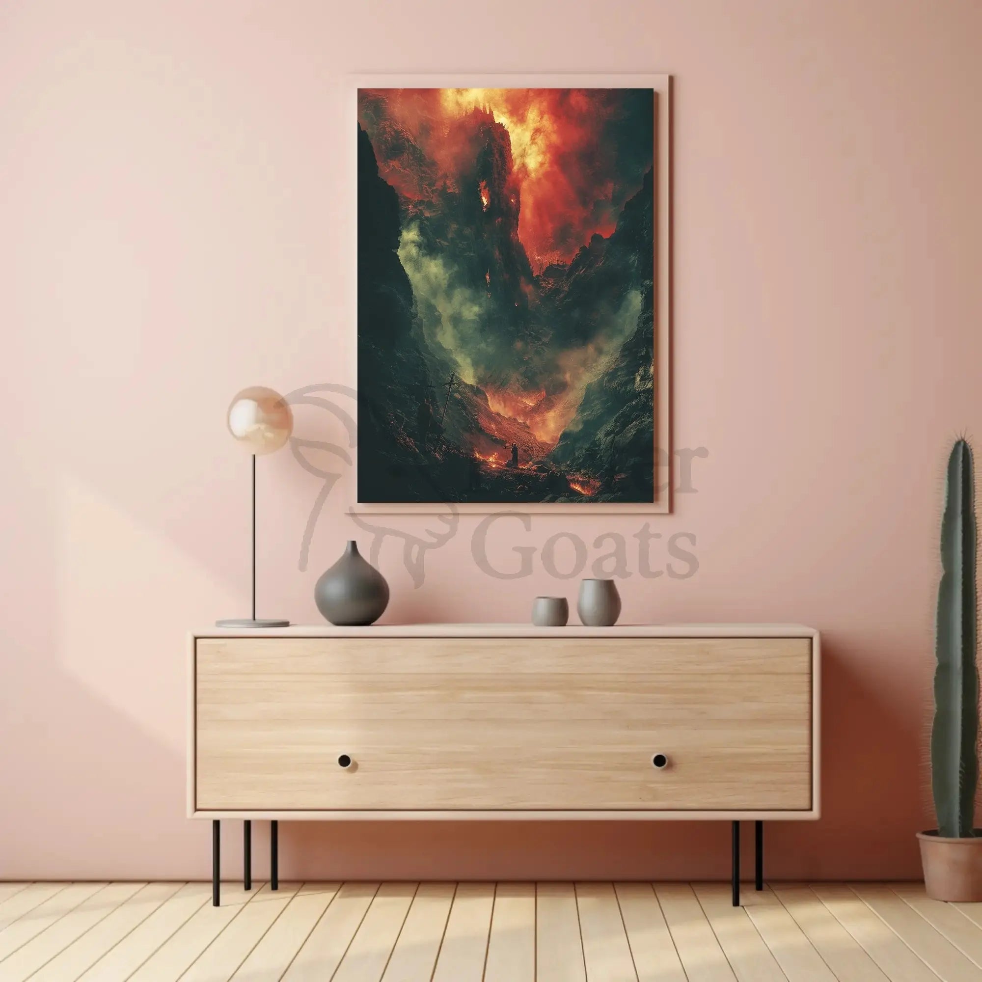 Epic Battlescape: Dramatic Fiery Landscape Futuristic Sci-Fi Poster PosterGoat